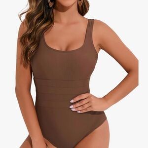 HAIVIDO One Piece Swimsuit Women Tummy Control Scoop Neck Brown NWOT Size L